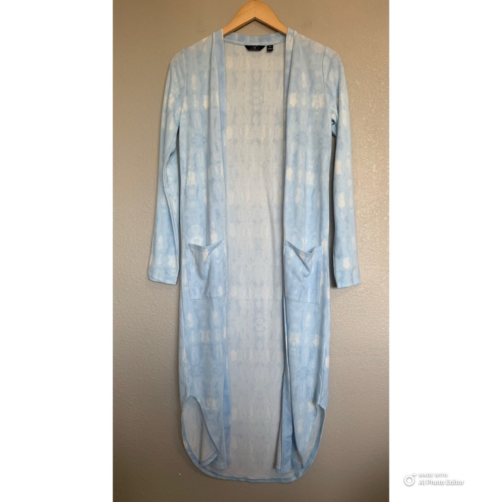 G by Giuliana Soft & Cozy Duster Cardigan Size XXS Blue White Longline NWOT